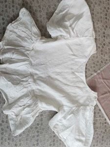 White Textured Puff Sleeve Top
