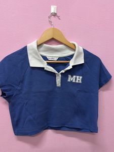 Blue Cropped Polo Top