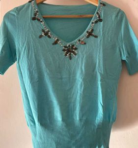 y2k Embellished Blue Knit Top