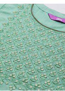 Libas Green Embroidered Silk kurta