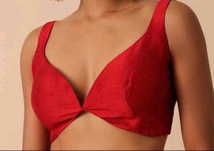 Red Padded Cotton Silk Blouse
