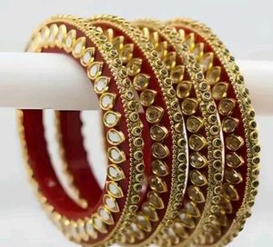 💥🆕️ Rajwadi Red Kundan Bangles (Set Of 4)