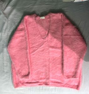 Pink Fuzzy V-Neck Sweater