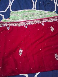 It Is Gorgeous Magenta Velvet Work Saree