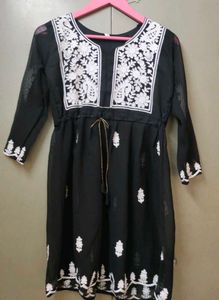Black Embroidered Boho Tunic Dress Of Size S