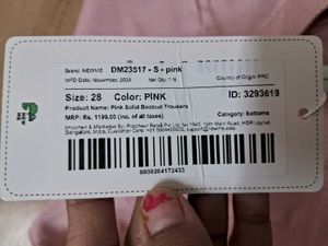 Pink Solid Bootcut Trouser