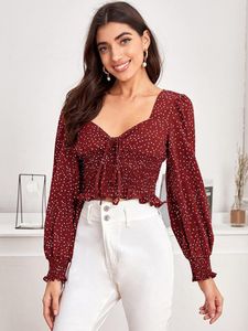 Maroon Red Polka Dot Top Sweetheart Neckline