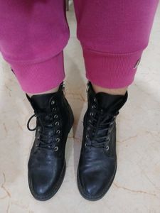 Genuine Black Ankle Leather Boots