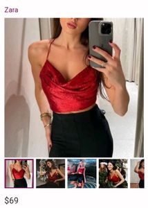 Zara Red Sequine Crop Top