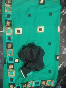 Green &amp; Gold Embellished Sari