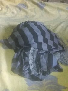 Striped Scarf with Lace Trim