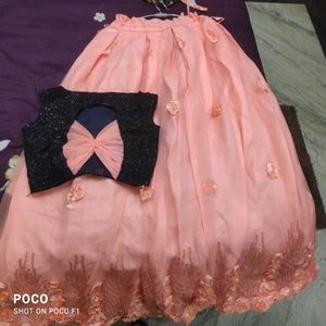 Elegant Peach Lehenga with Bow Detail