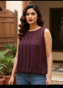 RARE Plum Pleated Sleeveless Blouse