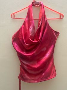 Pink Tie-Dye Halter Top