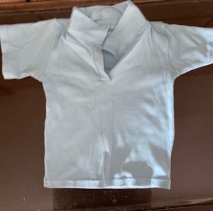 Sky Blue Ribbed Knit Polo Top