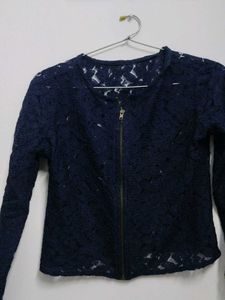 Navy Blue Mesh Top