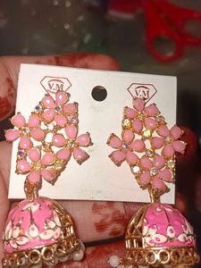 Pink Floral Jhumka Earrings