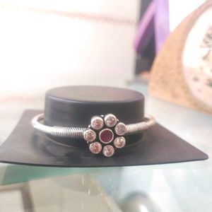 925 Silver Oxidised Pink And White Stone Open Kada