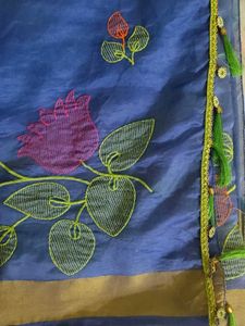 Elegant Blue Embroidered Saree