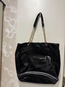 Black Tote Bag with Chain Detail