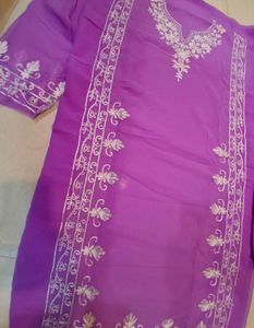 Ele Purple chickenkari semi stitched dress materia