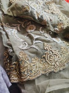 Grey 🩶 Heavy Embroidery Work Saree Net