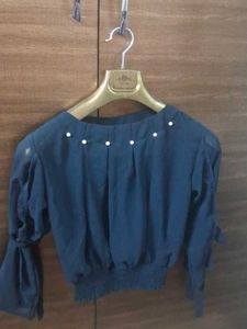 Pearl Embellished Black Crop Top