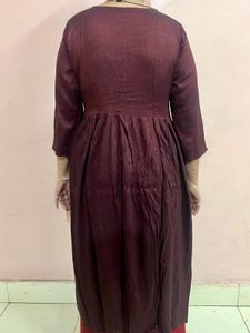 Deep Maroon A-Line Kurti - Button Detail - Size L