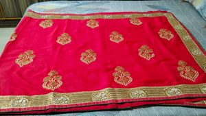 Tomato Pink Saree With Blouse