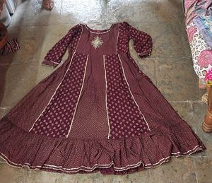 Maroon Golden Printed Anarkali Ethnic Kurti