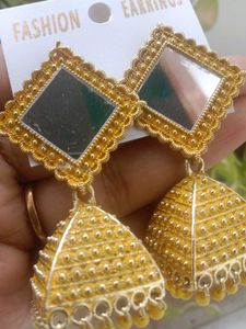 Yellow Mirror Jhumki Earrings