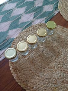Set Of 5, 50 ml Kitchen Glass Jars With Gold Lid