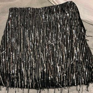 zara Sparkling Sequin Fringe black party Skirt