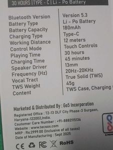 TecSox TecPod Max White Bluetooth Earbuds