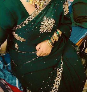 Emerald Green Sari with Gold Embroidery