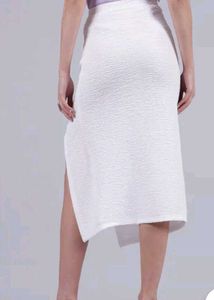 White Ruched Slit Skirt