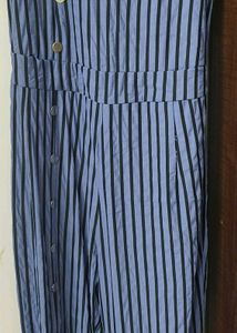 Blue Stripped Jumpsuit With Leg Cutout