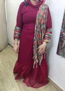 Maroon Indian Gown with Shiny Dupatta