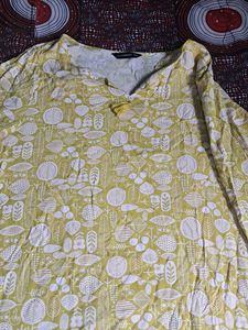 Yellow Printed Cotton Kurti/Dress – 3/4 Sleeve