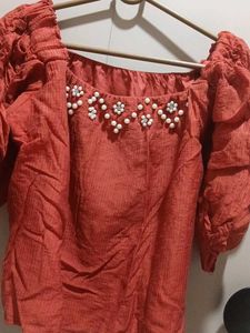 Coral Puff Sleeve Top