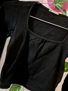 Zara Black Square Neck Top