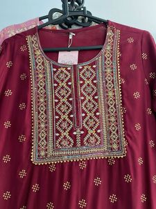 Maroon Embroidered Kurta Set