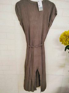 Brown Ribbed Knit Dress