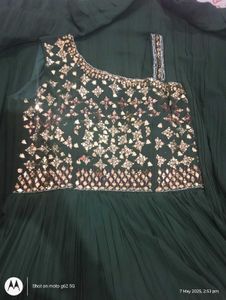 🔥 Mirror Work Green Gown With Dupatta🔥
