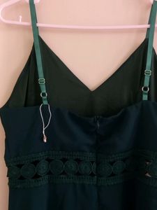 Green Noodle Strip Skater Dress Lace On Waist