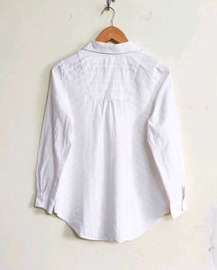 White Self Design Cotton Shirt Size-38