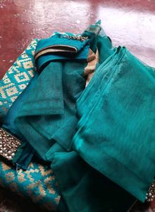 Teal Embellished Lacha Set
