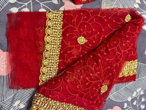Red Embroidered Saree with Blouse