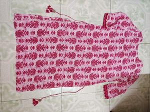 Pink Floral Print Kurti Pant CoOrd Set