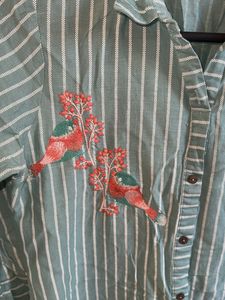 Striped Bird Embroidered Top